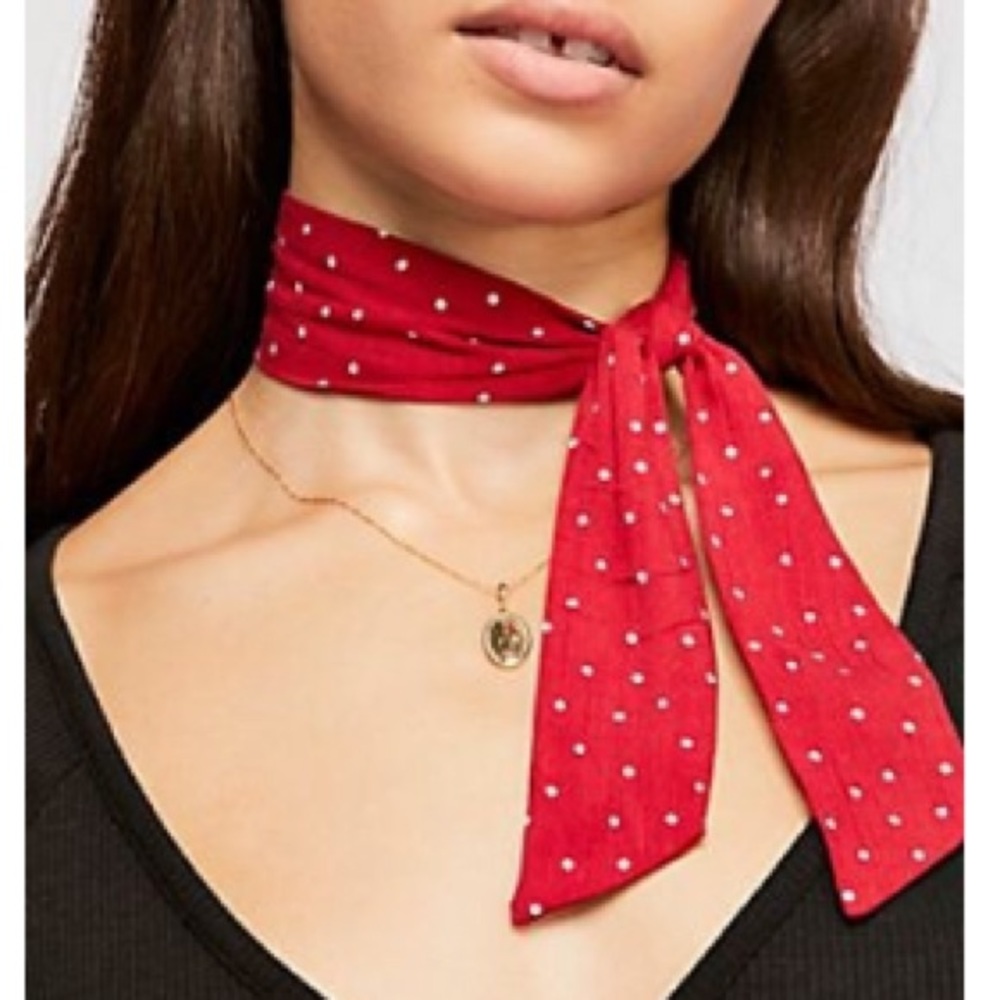 Free People Red Sweet Jane Polka Dot Necktie/Scarf